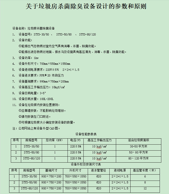 垃圾房杀菌除臭设备详细参数